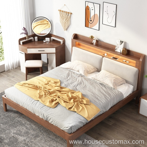 Solid Wood Bed With USB Charge Wood Bed